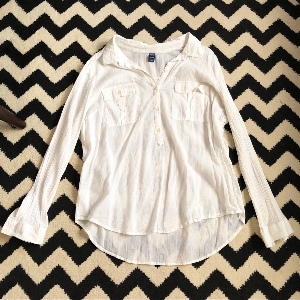 Old Navy White Long-Sleeve Button Pullover Blouse